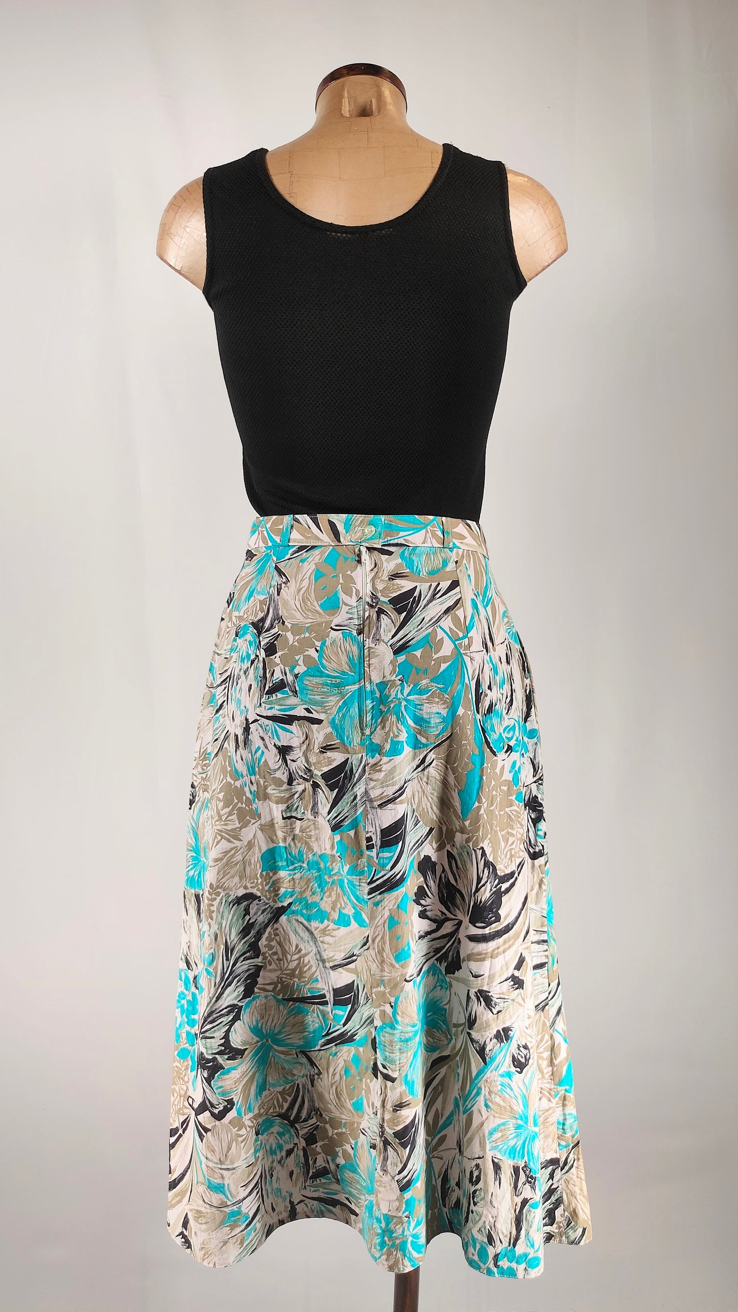 Falda vintage con bolsillos en tonos azules