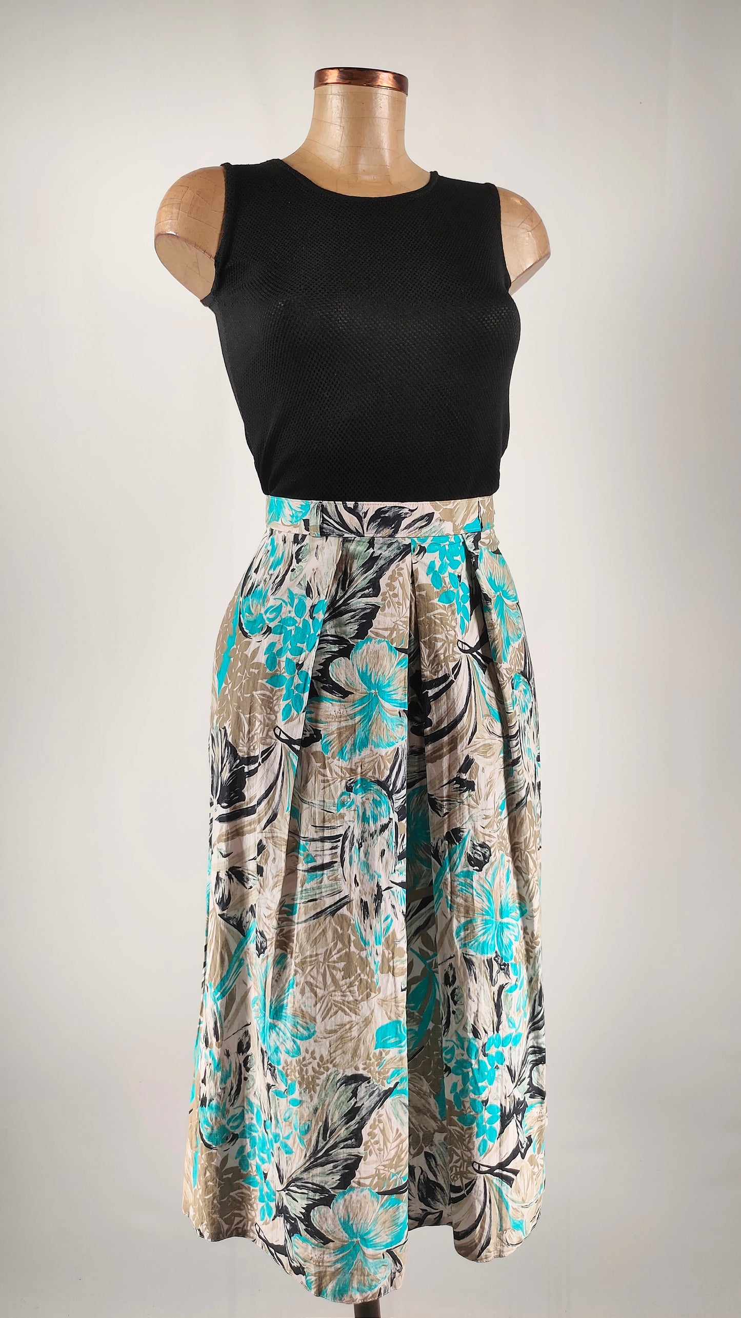 Falda vintage con bolsillos en tonos azules