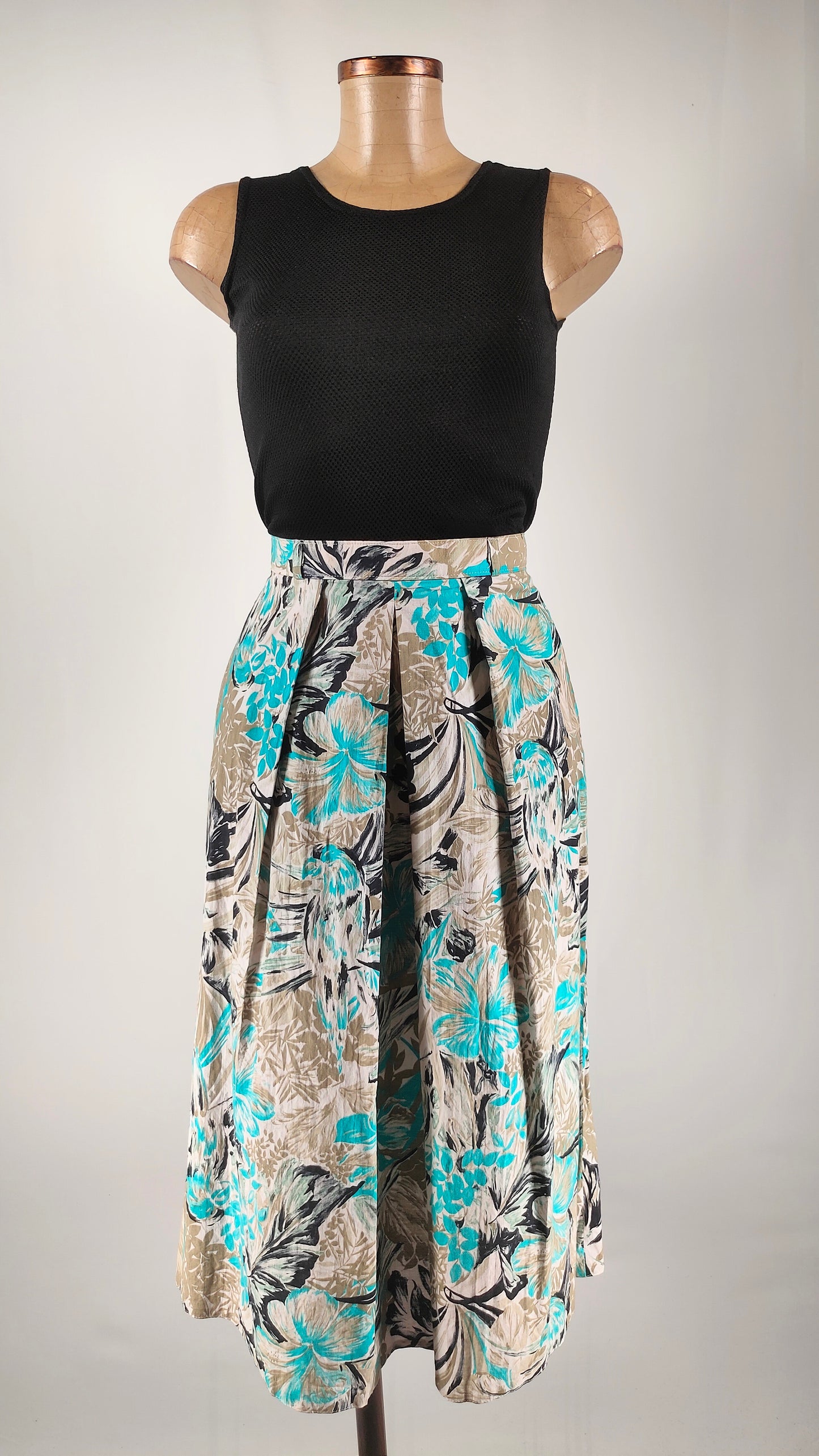 Falda vintage con bolsillos en tonos azules