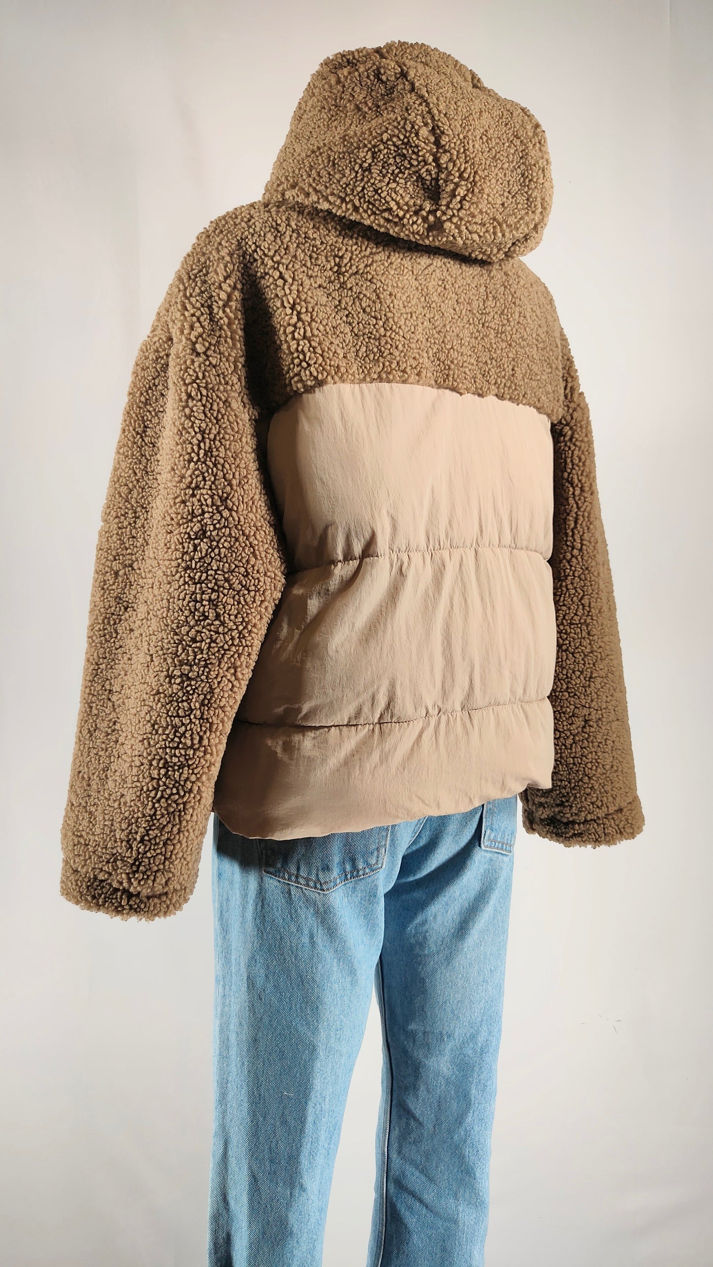 Chaqueta bimaterial marrón Zara