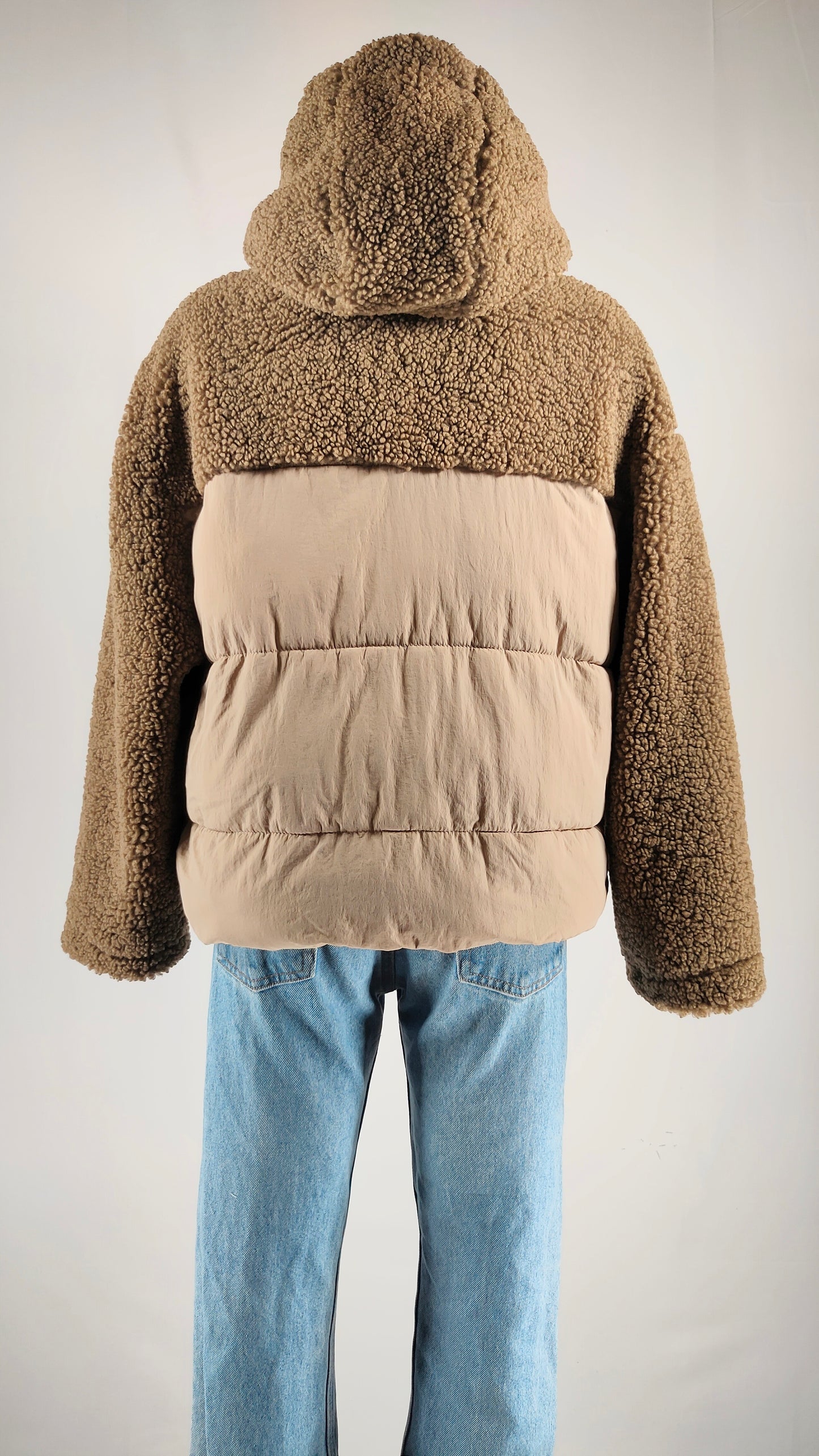 Chaqueta bimaterial marrón Zara