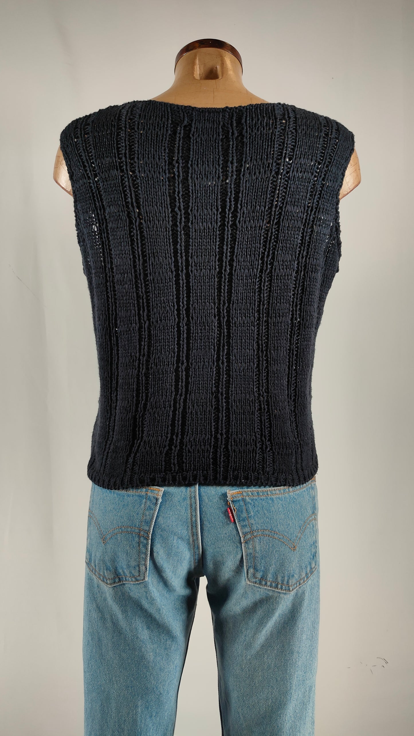 Top de punto azul oscuro Patchwork