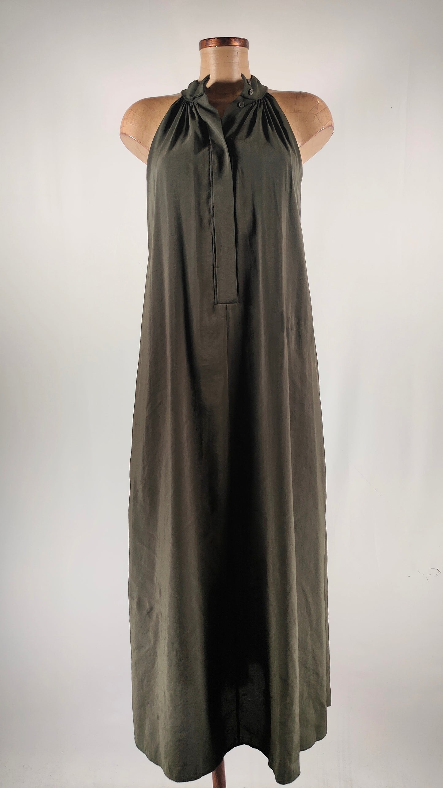 Vestido largo verde oscuro Massimo Dutti
