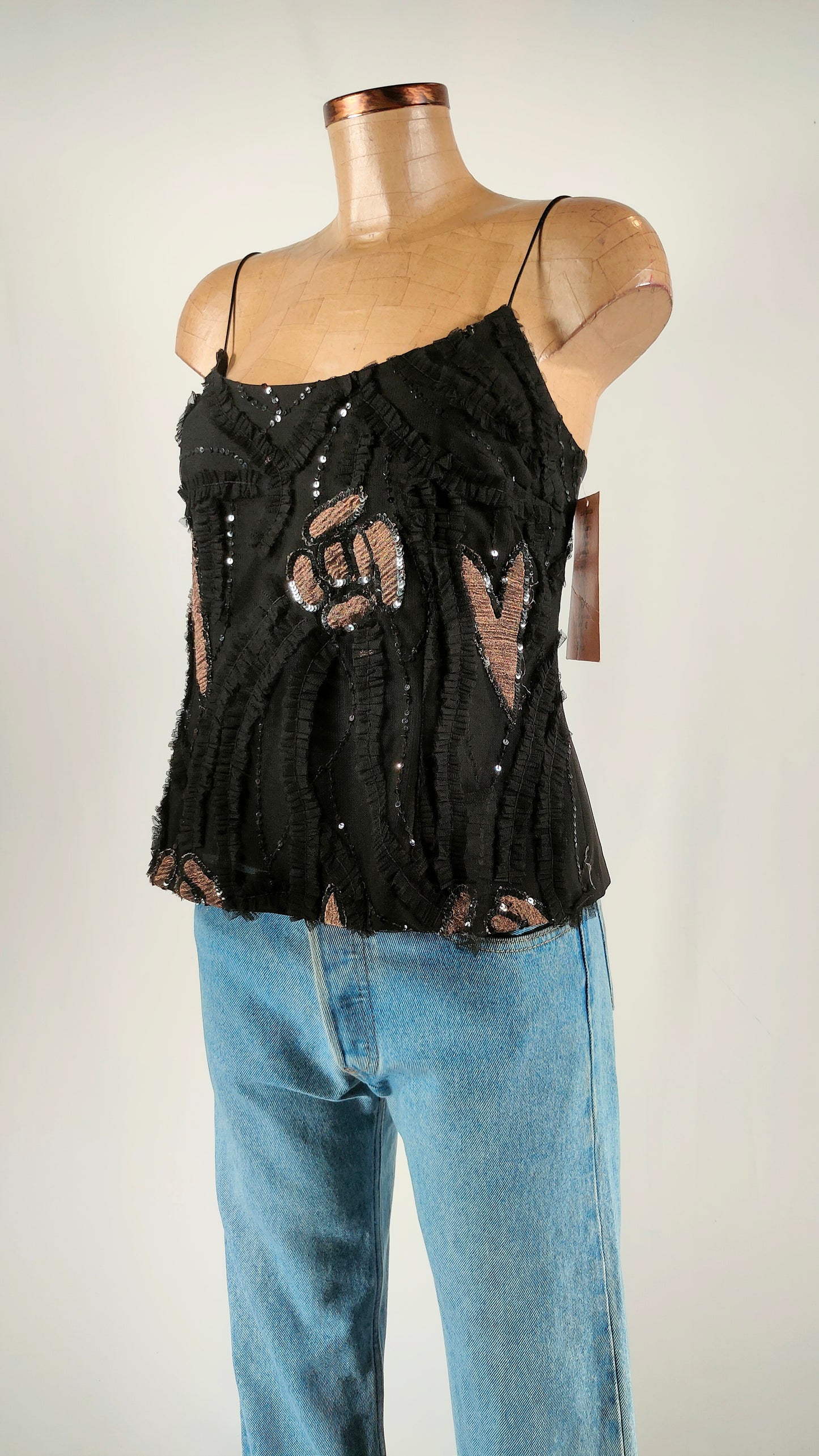 Top Tapioca negro con apliques brillantes