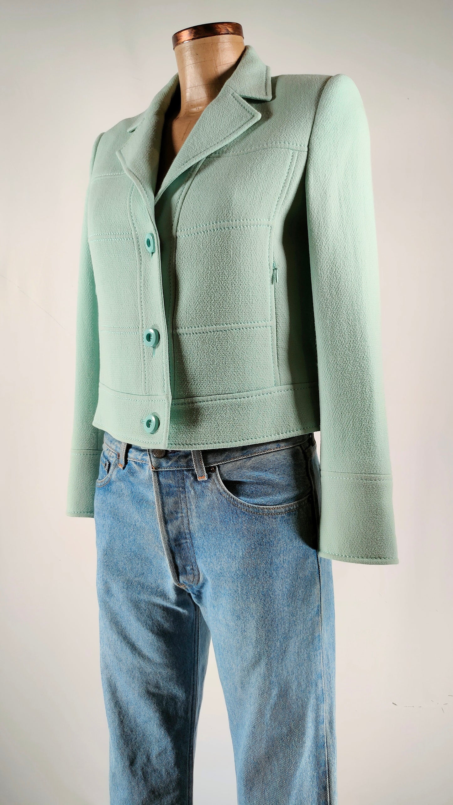 Chaqueta 100% de lana virgen verde Escada