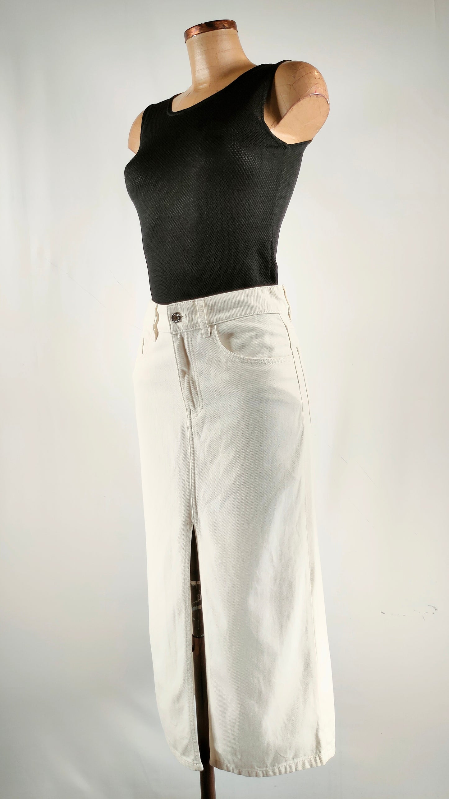 Falda midi tejana blanca Massimo Dutti