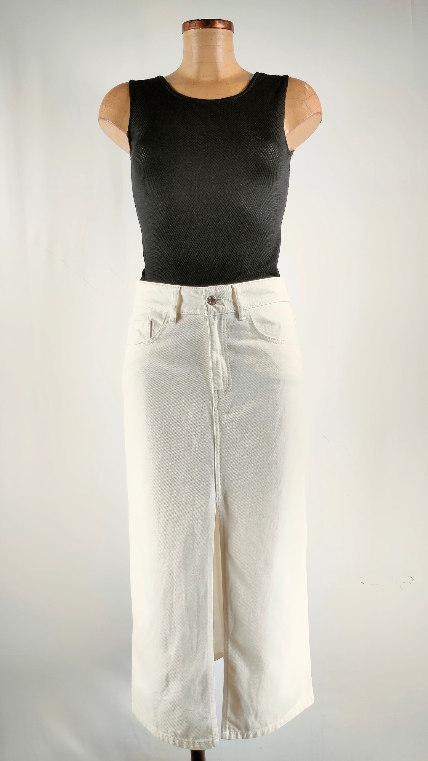 Falda midi tejana blanca Massimo Dutti