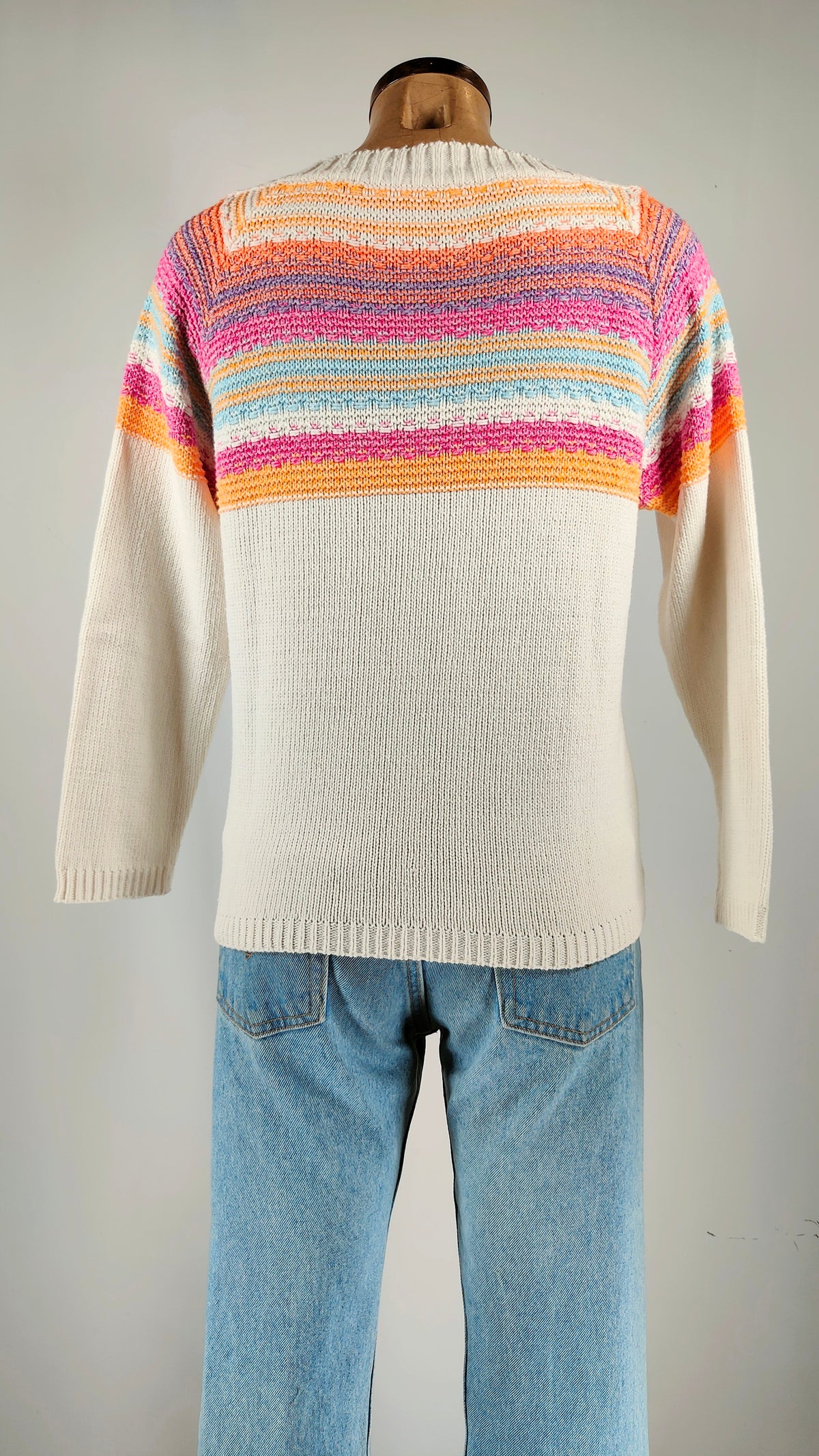 Jersey de algodón beige con adorno multicolor