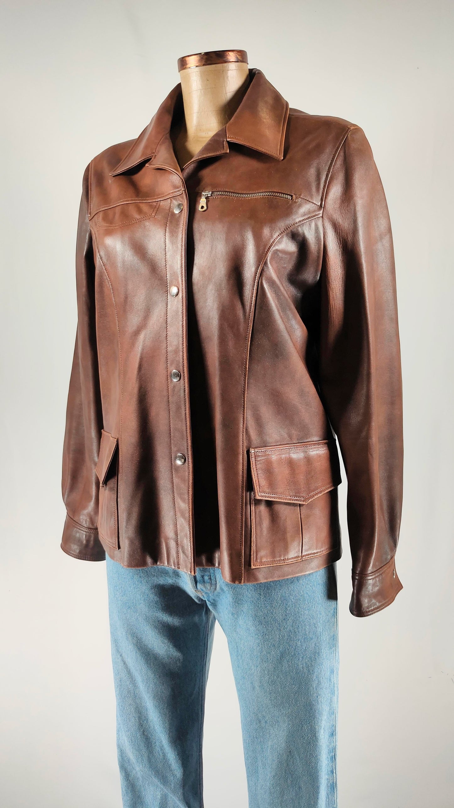 Chaqueta de piel vintage Marrón