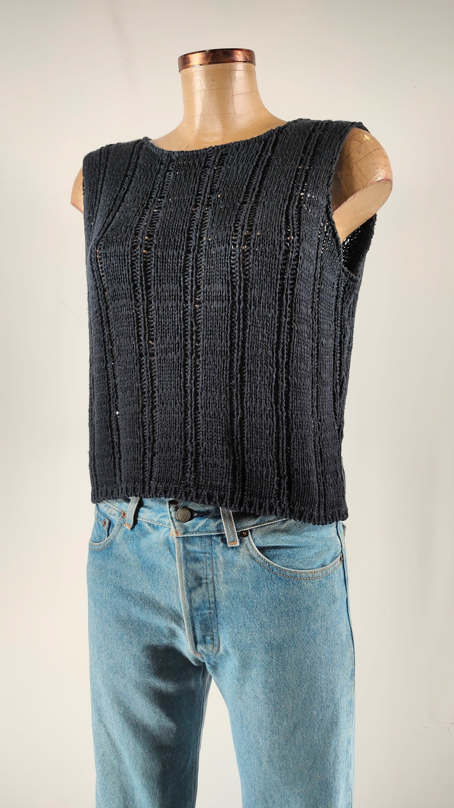 Top de punto azul oscuro Patchwork