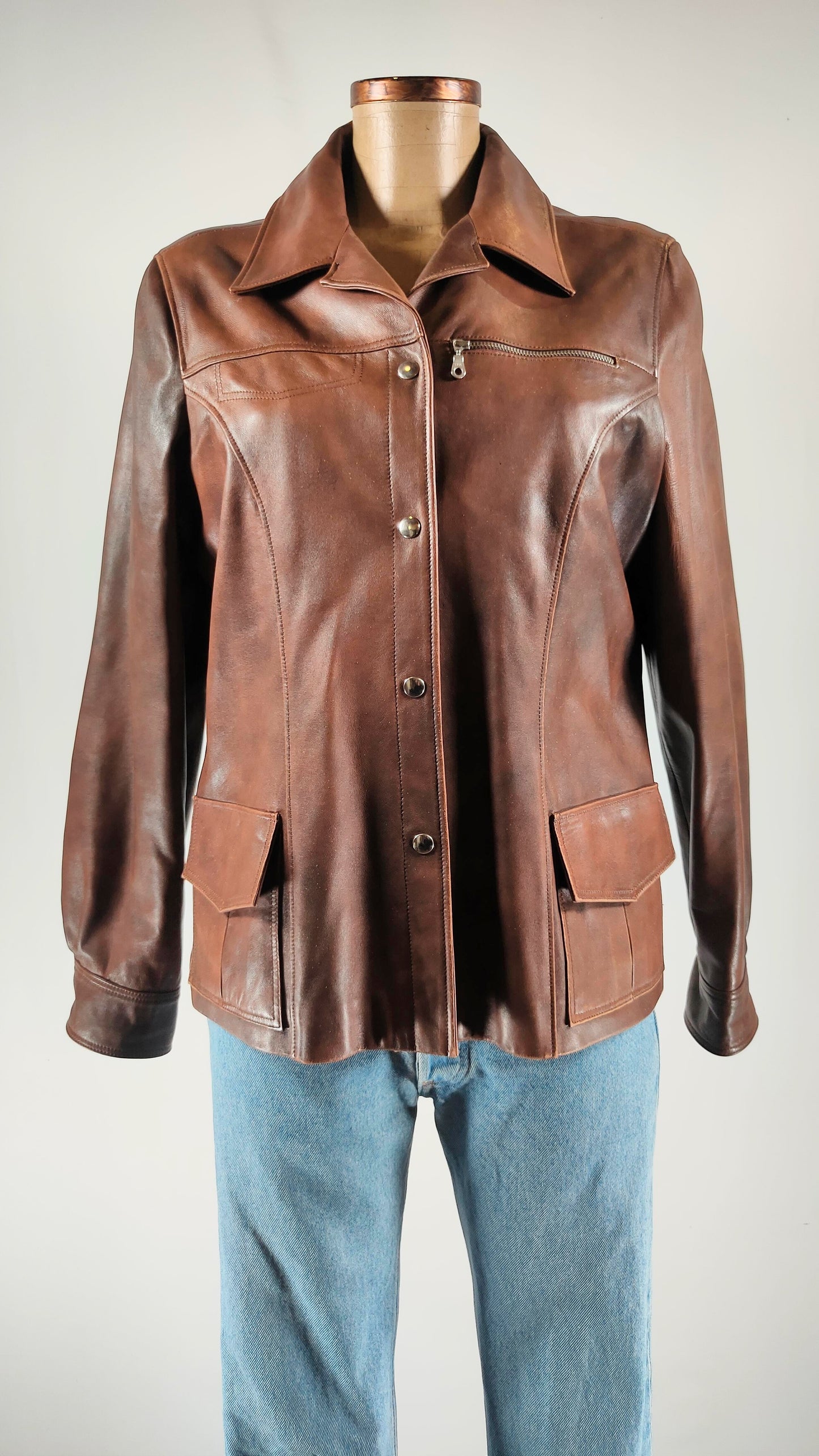 Chaqueta de piel vintage Marrón