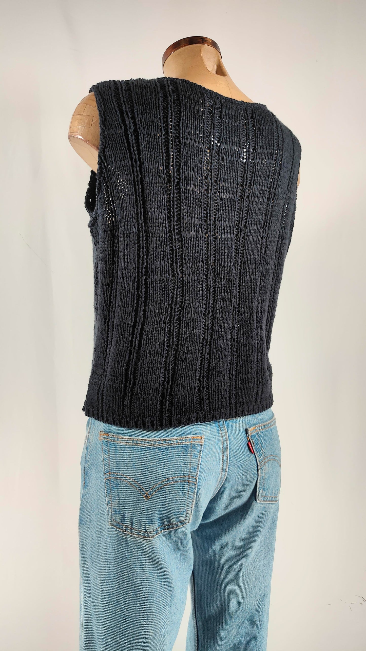 Top de punto azul oscuro Patchwork