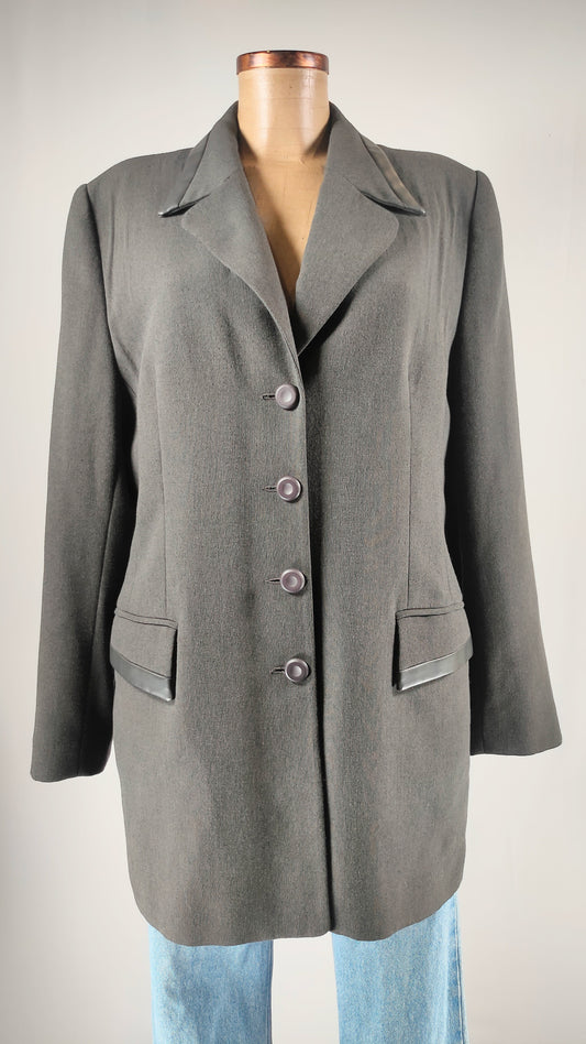 Blazer vintage gris con pespunte de piel