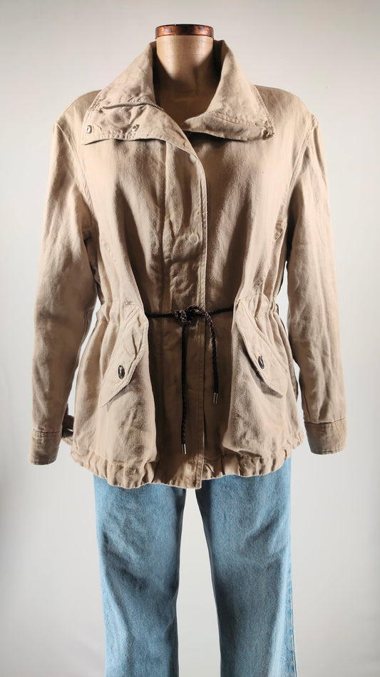 Chaqueta de lino beige con cordón de cuero