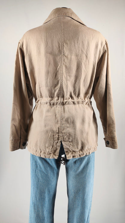 Chaqueta de lino beige con cordón de cuero