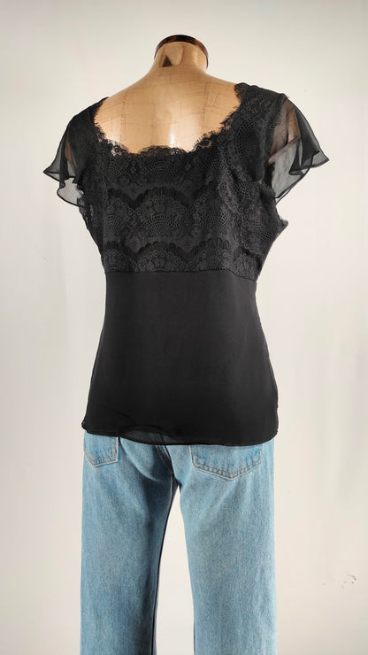 Top negro con encaje de seda Alfani