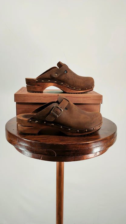 Zuecos de piel marrón