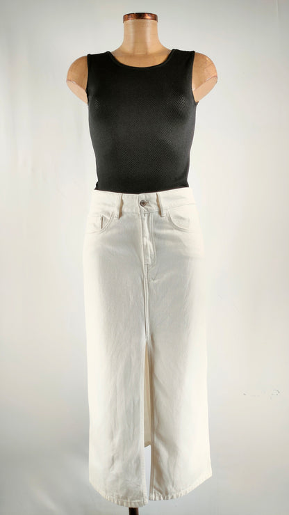 Falda midi tejana blanca Massimo Dutti