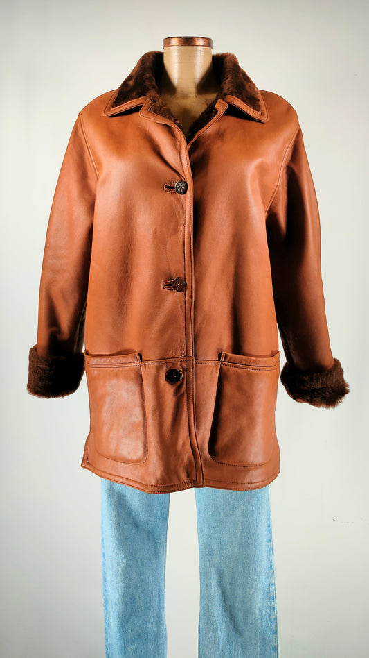 Chaqueta de polipiel y pelo sintético marrón
