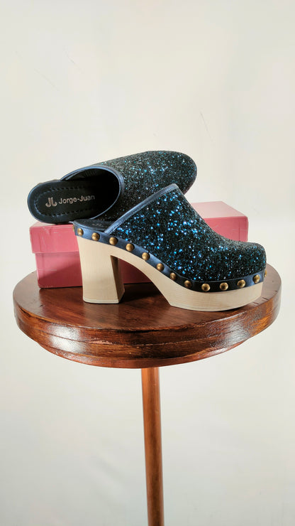 Zuecos glitter brillantes azules Jorge Juan