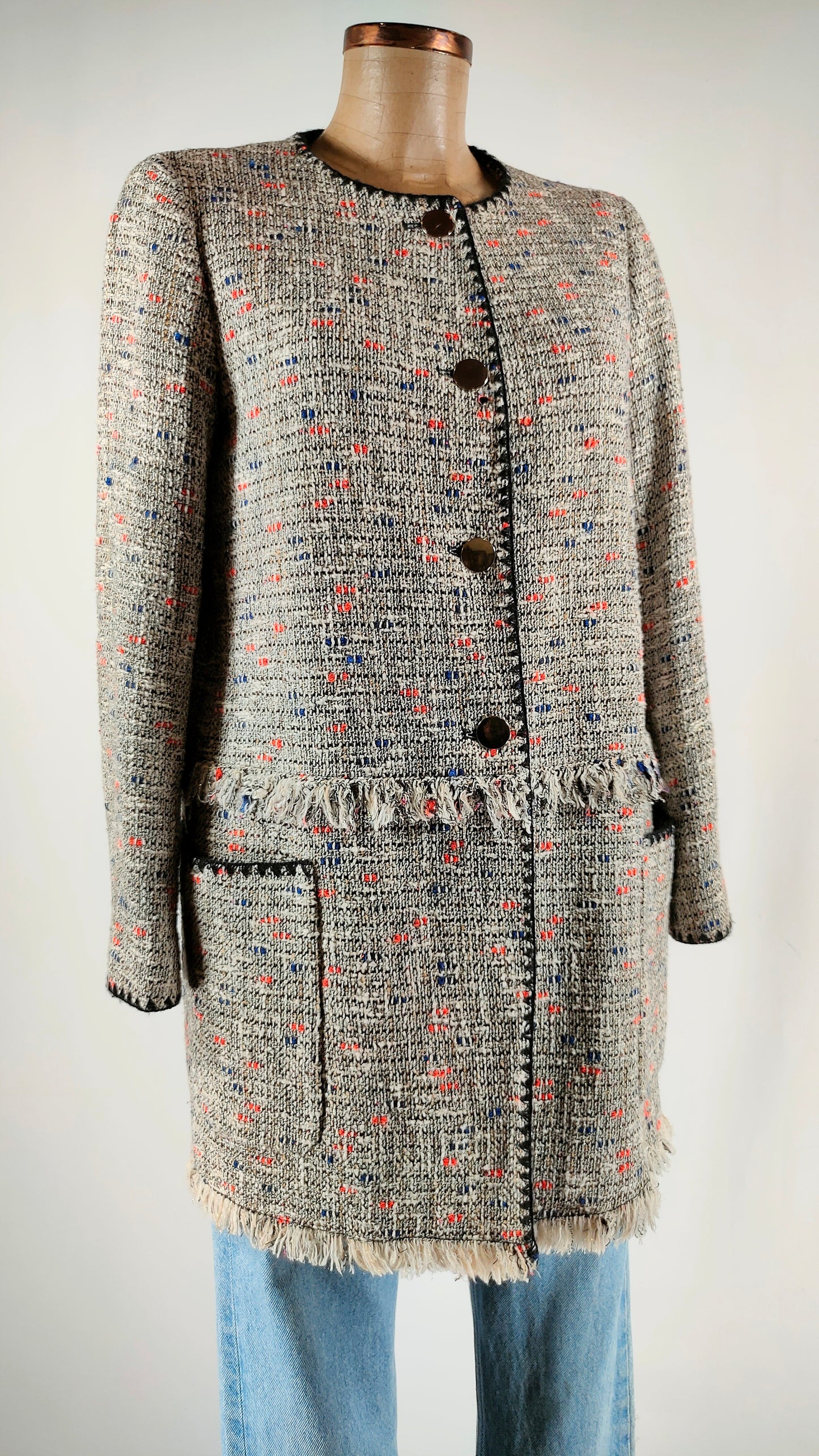 Abrigo tweed con bolsillos Zara