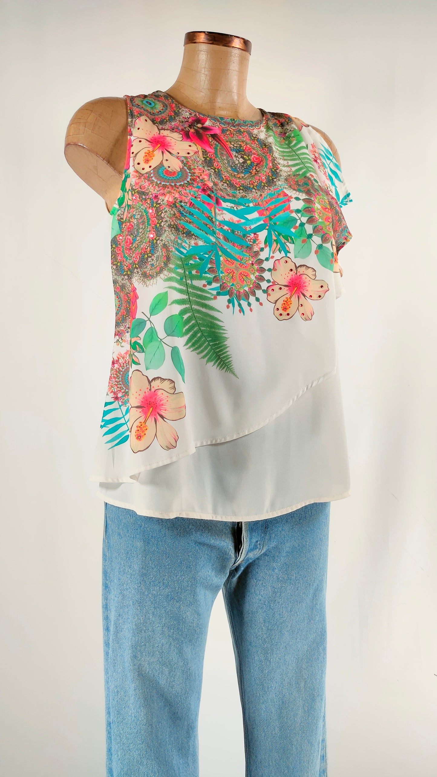 Blusa sin mangas Desigual con apliques brilllantes