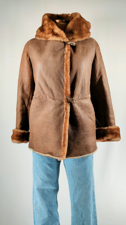 Chaqueta de piel vintage forrada de pelo