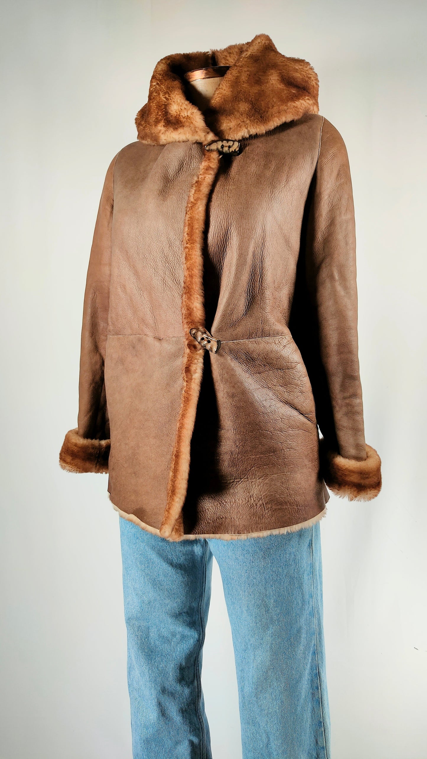 Chaqueta de piel vintage forrada de pelo