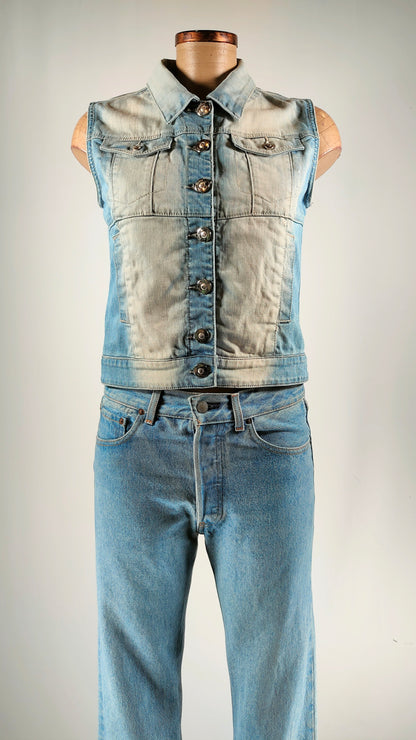 Chaleco tejano elástico azul claro