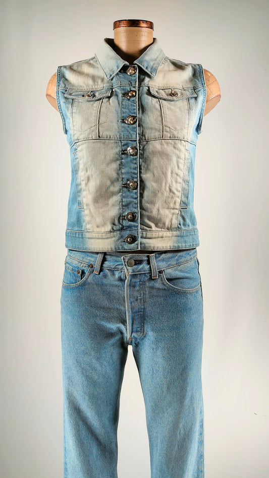 Chaleco tejano elástico azul claro