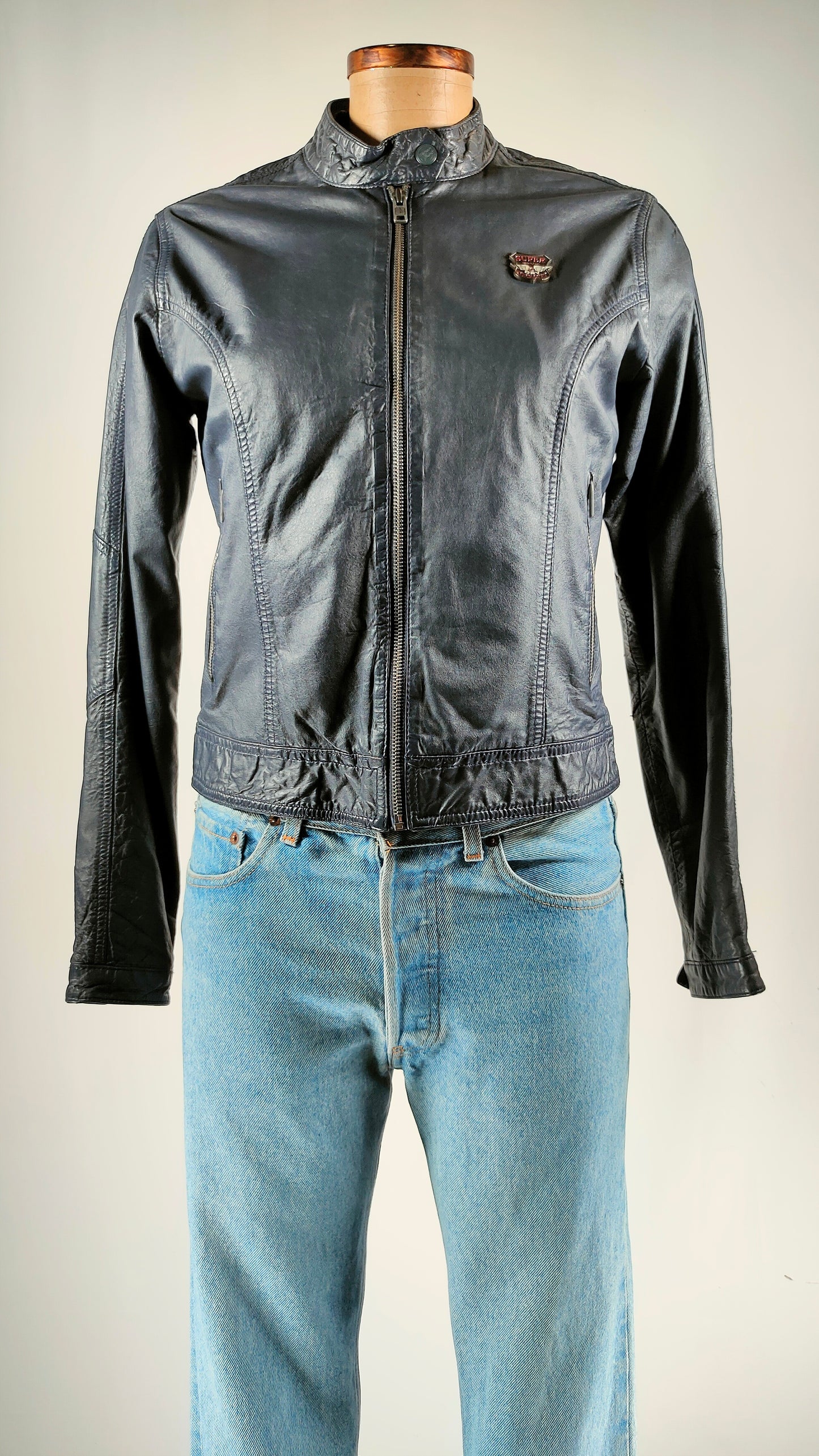 Cazadora de piel azul Super Dry