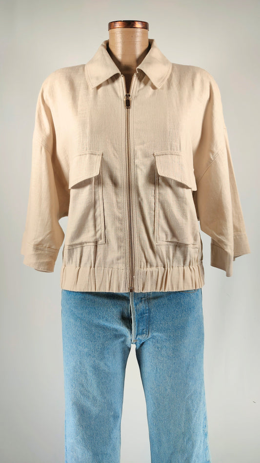 Chaqueta de lino con elástico en cintura