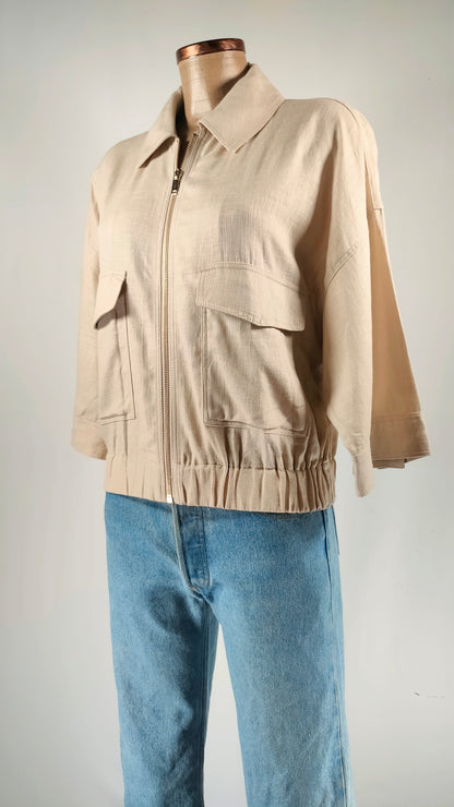 Chaqueta de lino con elástico en cintura