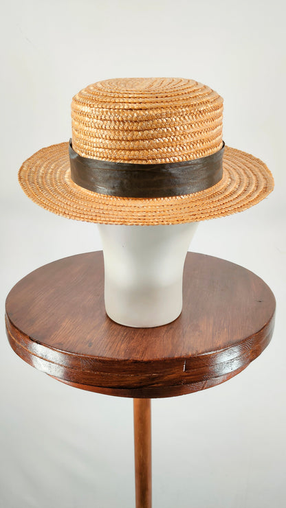 Sombrero paja con lazo gris