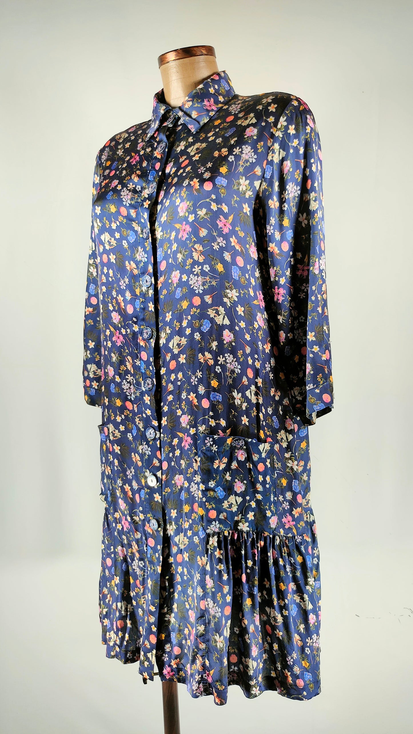 Vestido satinado vintage estampado azul