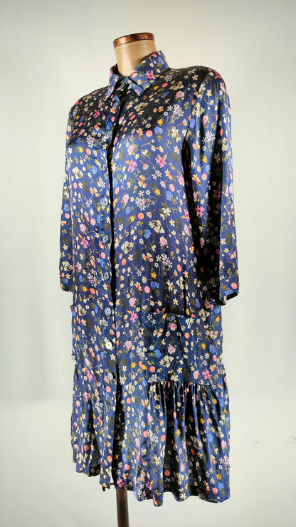 Vestido satinado vintage estampado azul