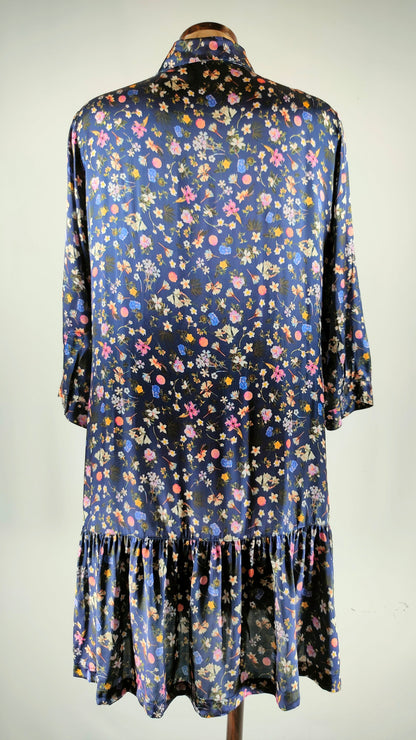 Vestido satinado vintage estampado azul