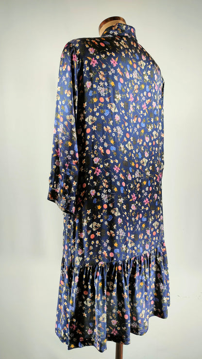 Vestido satinado vintage estampado azul