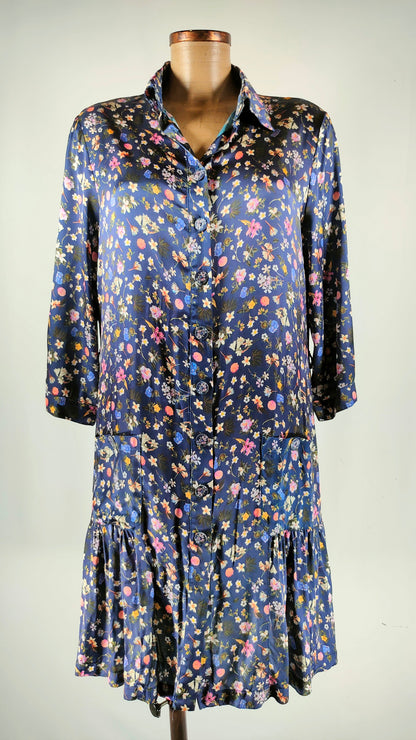 Vestido satinado vintage estampado azul