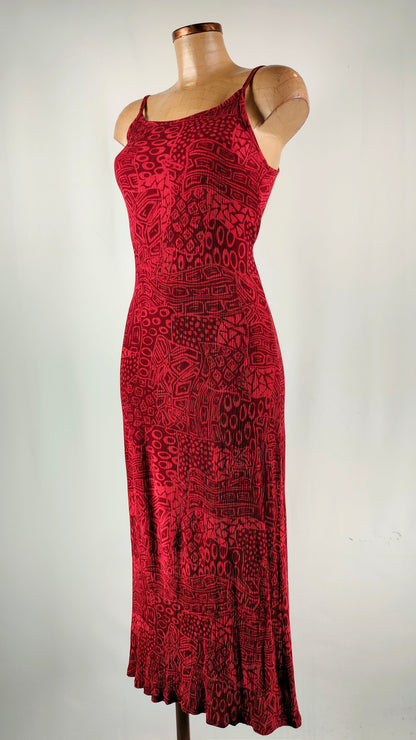 Vestido largo efecto arrugado granate