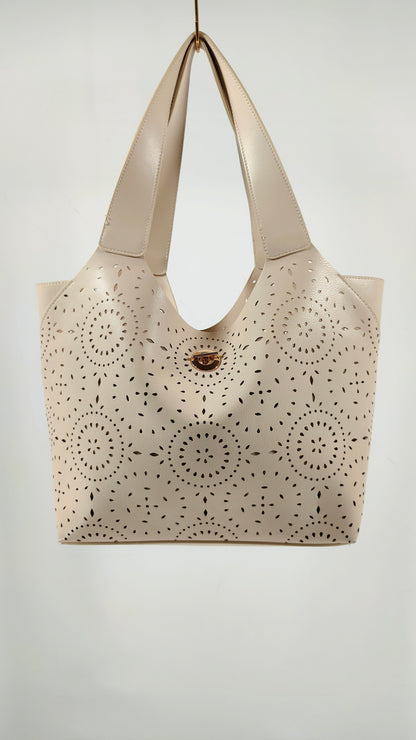 Bolso de asas marfil con cierre dorado