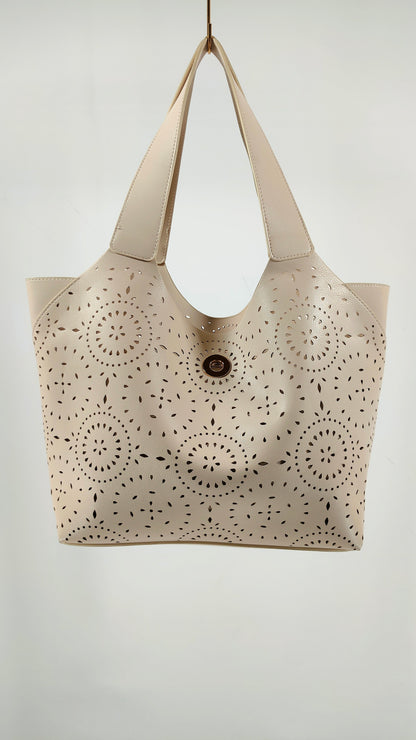 Bolso de asas marfil con cierre dorado