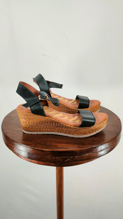 Sandalias de piel azul con plataforma