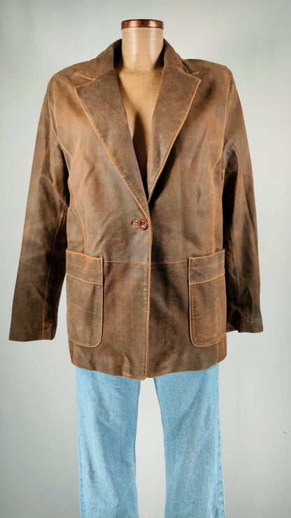 Chaqueta marrón de piel con forro de lino