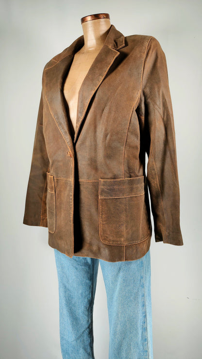 Chaqueta marrón de piel con forro de lino