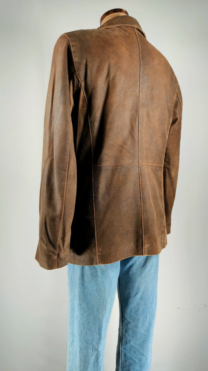 Chaqueta marrón de piel con forro de lino
