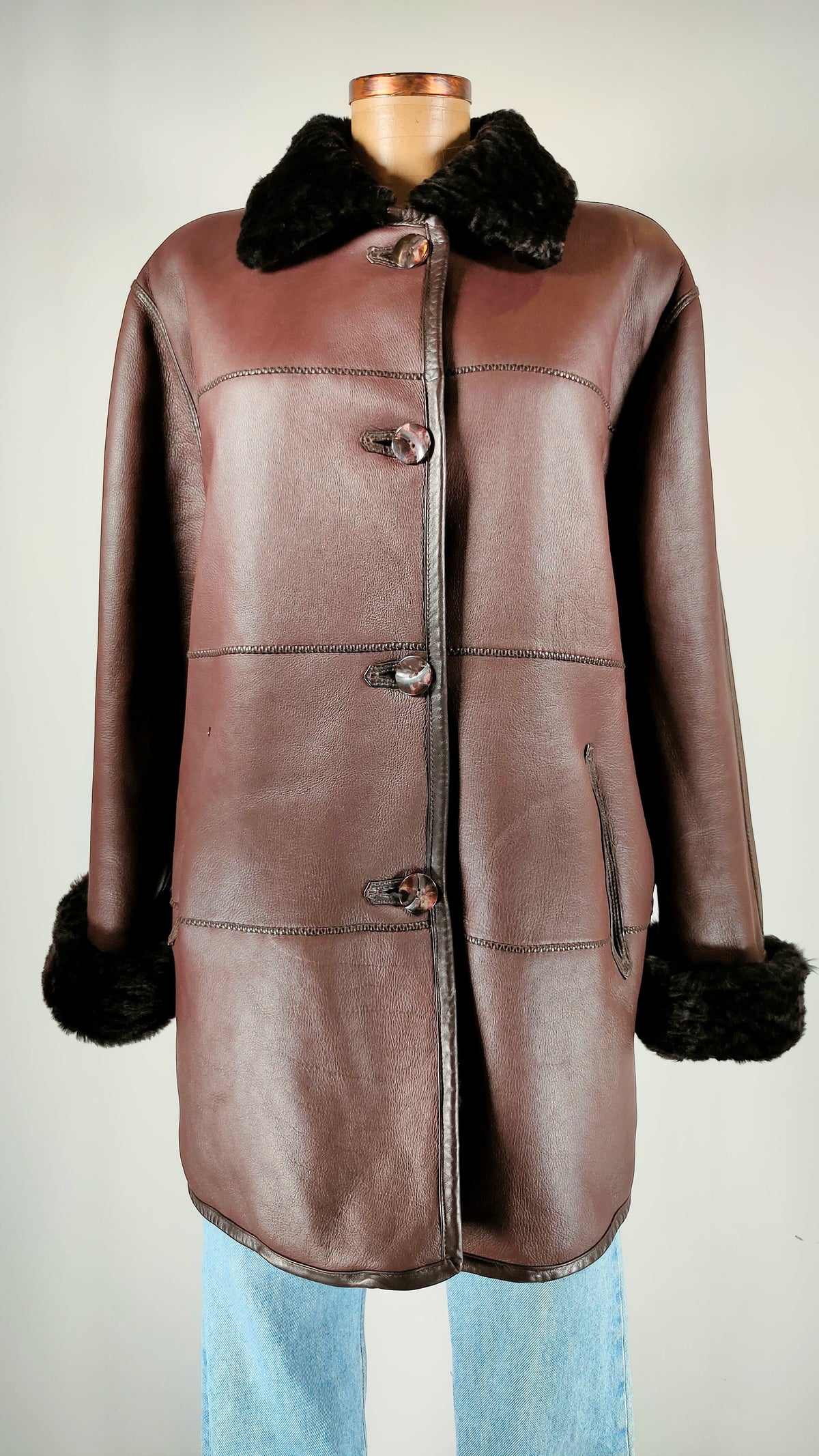 Abrigo reversible piel y borreguito vintage