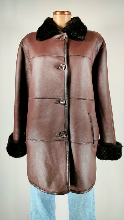 Abrigo reversible piel y borreguito vintage
