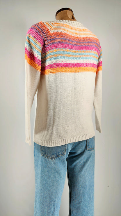Jersey de algodón beige con adorno multicolor