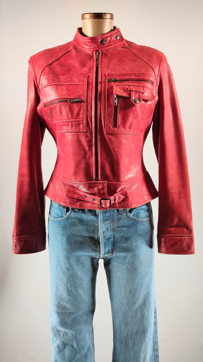 Cazadora biker roja de piel